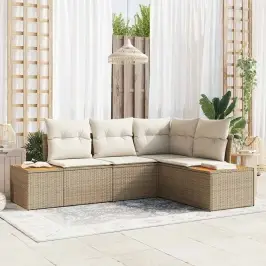 Sodo Sofų Rinkinys Su Pagalve 4 Pcs Smėlio Ir Kreminės Spalvos