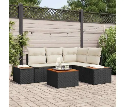 Sodo Sofų Rinkinys 5 Pcs Juoda Ir Kreminė Poli Ratanas