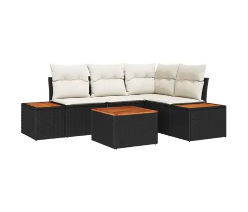 Sodo Sofų Rinkinys 5 Pcs Juoda Ir Kreminė Poli Ratanas