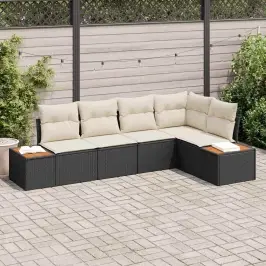 Sodo Sofų Rinkinys 5 Pcs Juoda Ir Kreminė 264 X 154 X 85 Cm