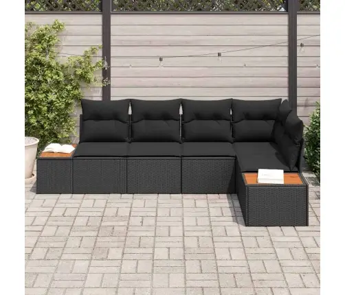 5 Gab. Dārza Dīvānu Komplekts Ar Spilveniem Melnā Poli Rotangpalmas Un Akācijas Vidaxl