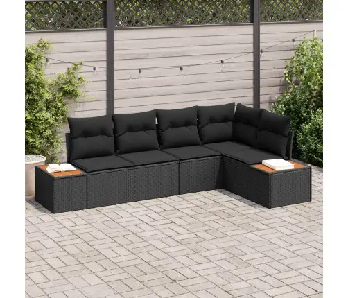 Sodo Sofų Rinkinys Su Pagalve 5 Pcs Juoda Poli Ratanas