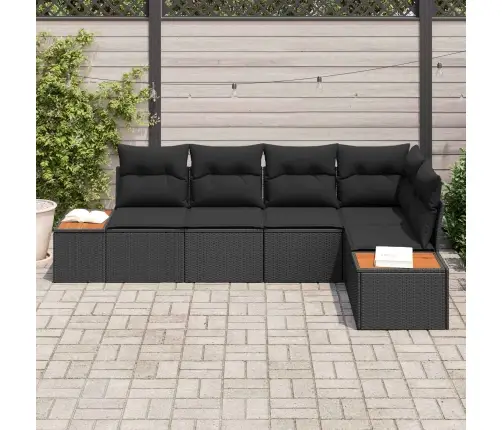 Sodo Sofų Rinkinys Su Pagalve 5 Pcs Juoda Poli Ratanas