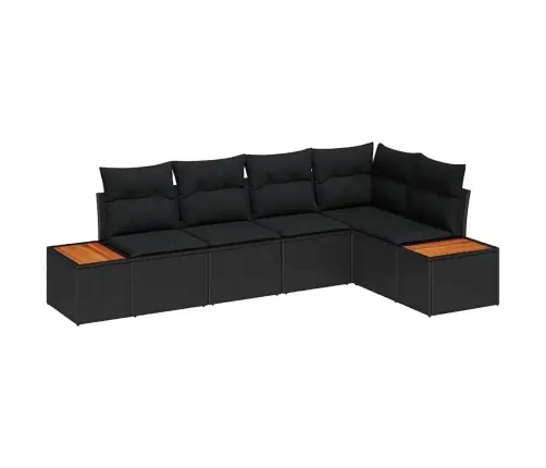 5 Gab. Dārza Dīvānu Komplekts Ar Spilveniem Melnā Poli Rotangpalmas Un Akācijas Vidaxl