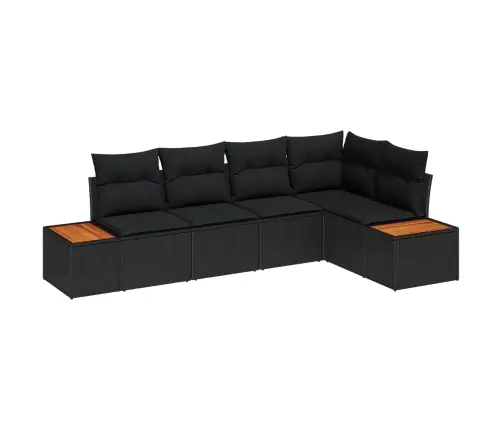 5 Gab. Dārza Dīvānu Komplekts Ar Spilveniem Melnā Poli Rotangpalmas Un Akācijas Vidaxl