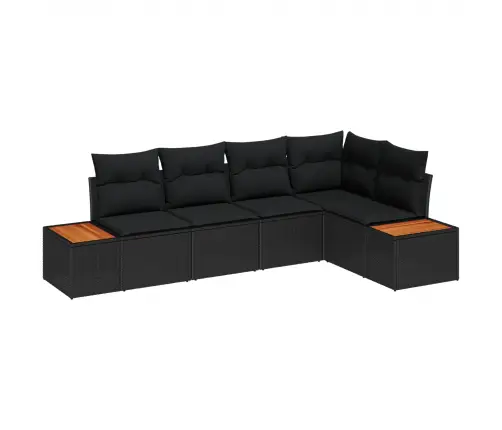 Sodo Sofų Rinkinys Su Pagalve 5 Pcs Juoda Poli Ratanas