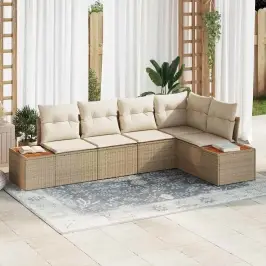 Dārza Dīvānu Komplekts Ar Spilvenu 5 Pcs Bēša Un Krēmkrāsa Vidaxl
