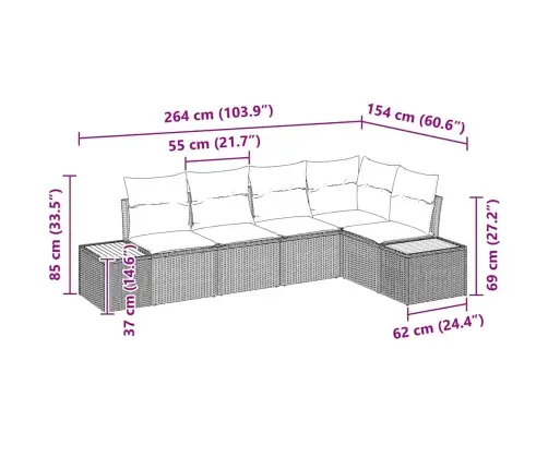 Sodo Sofų Rinkinys Su Pagalve 5 Pcs Smėlio Ir Kreminės Spalvos