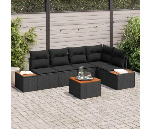 Sodo Sofų Rinkinys Su Pagalve 6 Pcs Juoda Poli Ratanas