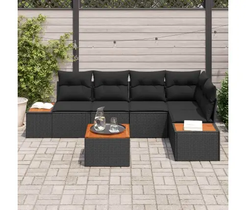 Sodo Sofų Rinkinys Su Pagalve 6 Pcs Juoda Poli Ratanas