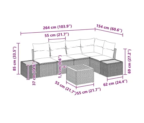 Sodo Sofų Rinkinys Su Pagalve 6 Pcs Juoda Poli Ratanas