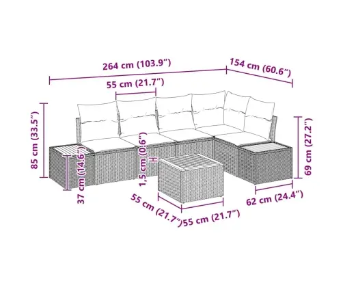 Sodo Sofų Rinkinys Su Pagalve 6 Pcs Smėlio Ir Kreminės Spalvos