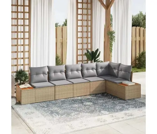 6 Gabalu Dārza Dīvānu Komplekts Ar Spilveniem Bēšs Poliratanā Akācija Vidaxl