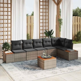 Sodo Sofų Rinkinys 7 Pcs Pilka 319 X 154 X 85 Cm Poli Ratanas