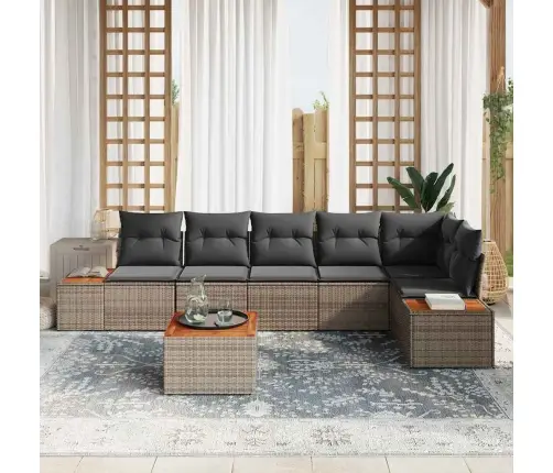 7 Daļu Dārza Dīvānu Komplekts Ar Spilveniem Pelēks Poli Rotangpalmas Akācija Vidaxl