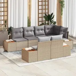 Dārza Dīvānu Komplekts Ar Spilvenu 7 Pcs Bēša Un Gaiši Pelēka Vidaxl
