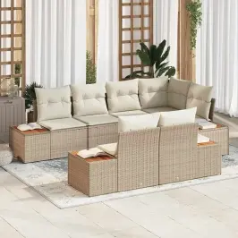 Dārza Dīvānu Komplekts Ar Spilvenu 7 Pcs Bēša Un Krēmkrāsa Vidaxl