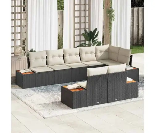 Sodo Sofų Rinkinys 8 Pcs Juoda Ir Kreminė Poli Ratanas