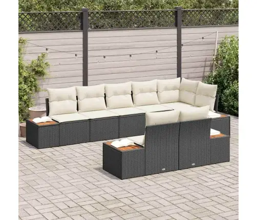 Sodo Sofų Rinkinys 8 Pcs Juoda Ir Kreminė Poli Ratanas