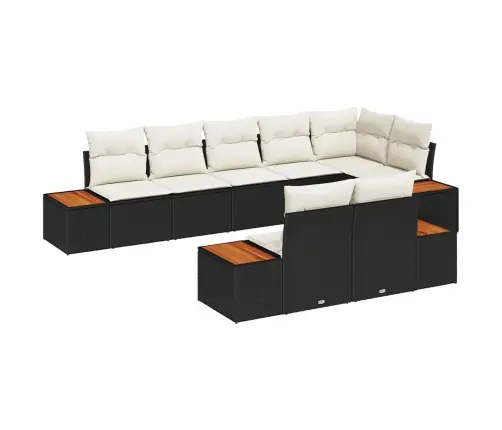 Sodo Sofų Rinkinys 8 Pcs Juoda Ir Kreminė Poli Ratanas