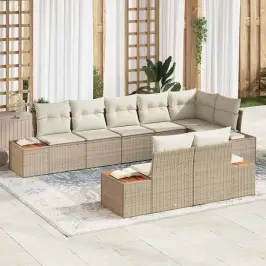 Dārza Dīvānu Komplekts Ar Spilvenu 8 Pcs Bēša Un Krēmkrāsa Vidaxl