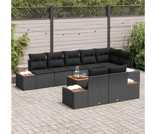 Dārza Dīvānu Komplekts Ar Spilvenu 8 Pcs Melna Poliratans Vidaxl