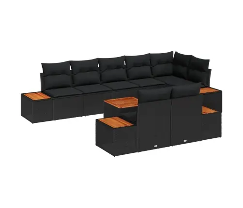 Dārza Dīvānu Komplekts Ar Spilvenu 8 Pcs Melna Poliratans Vidaxl