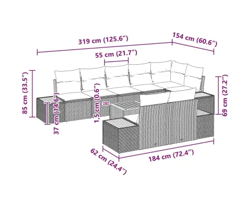 Dārza Dīvānu Komplekts Ar Spilvenu 8 Pcs Melna Poliratans Vidaxl