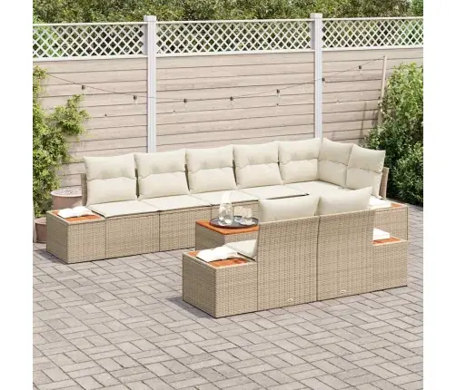 9 Gab. Dārza Dīvānu Komplekts Ar Spilveniem Bēšs Polietilēna Rotangpalma Akācija Vidaxl