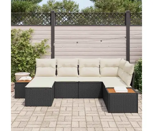 6 Daļu Dārza Dīvānu Komplekts Ar Spilveniem, Melna Rotangpalma, Akācija Vidaxl