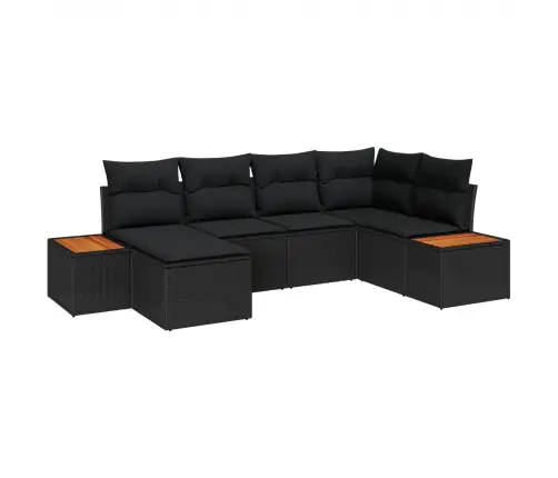 6 Daļu Dārza Dīvānu Komplekts Ar Spilveniem Melnā Polietilēna Rotangpalmas Akāciju Vidaxl