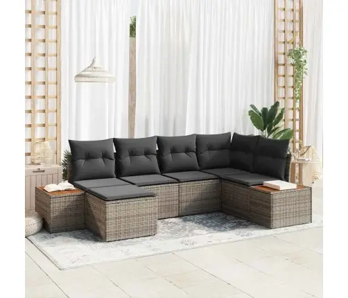 Sodo Sofų Rinkinys Su Pagalve 6 Pcs Pilka Poli Ratanas