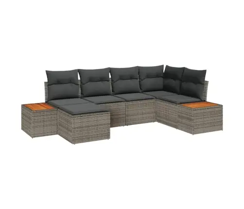 Sodo Sofų Rinkinys Su Pagalve 6 Pcs Pilka Poli Ratanas