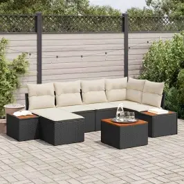Dārza Dīvānu Komplekts Ar Spilvenu 7 Pcs Melna Un Krēmkrāsas Vidaxl