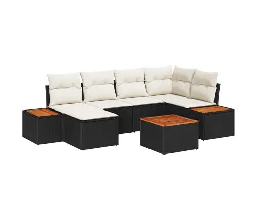 7 Daļu Dārza Dīvānu Komplekts Ar Spilveniem Melnā Poli Rotangpalmas Akācijā Vidaxl