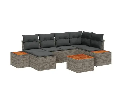 7 Daļu Dārza Dīvānu Komplekts Ar Spilveniem Pelēks Polietilēna Rotangpalma Akācija Vidaxl