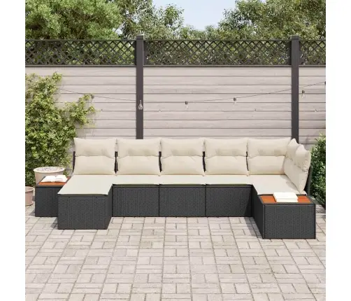 7 Cilvēku Dārza Dīvānu Komplekts Ar Spilveniem Melns Poli Rotangpalma Akācijas Vidaxl