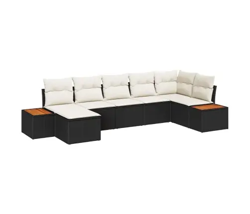 7 Cilvēku Dārza Dīvānu Komplekts Ar Spilveniem Melns Poli Rotangpalma Akācijas Vidaxl