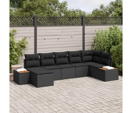 Dārza Dīvānu Komplekts Ar Spilvenu 8 Pcs Melna Poliratans Vidaxl