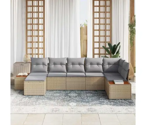 Dārza Dīvānu Komplekts 7 Pcs Bēša Un Gaiši Pelēka Polirāts Vidaxl