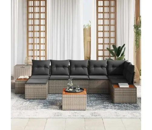 Sodo Sofų Rinkinys Su Pagalve 8 Pcs Pilka Poli Ratanas