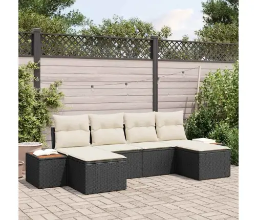 6 Gabalu Dārza Dīvānu Komplekts Ar Spilveniem Melns Poli Rotangpalma Akācija Vidaxl