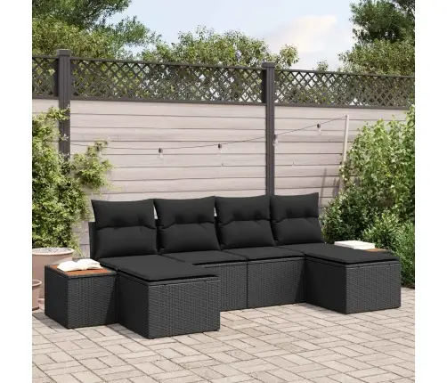 Sodo Sofų Rinkinys Su Pagalve 6 Pcs Juoda Poli Ratanas