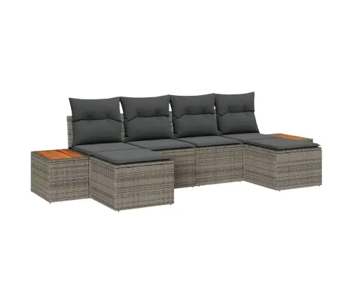 6 Gabalu Dārza Dīvānu Komplekts Ar Spilveniem Pelēkā Poliestera Rotangpalmas Akācijas Vidaxl