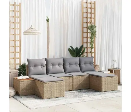 Sodo Sofų Rinkinys 6 Pcs Bežinė Ir Šviesiai Pilka Poli Ratanas