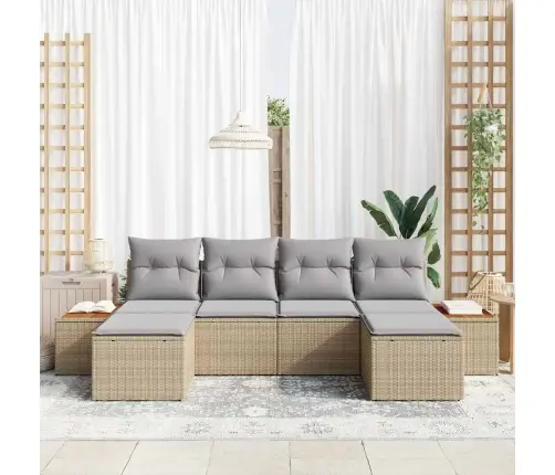 Sodo Sofų Rinkinys 6 Pcs Bežinė Ir Šviesiai Pilka Poli Ratanas