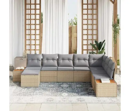 Aia Diivanikomplekt Padjaga 9 Pcs Beež Ja Heledhall Polürottang