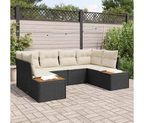 Sodo Sofų Rinkinys 6 Pcs Juoda Ir Kreminė Poliratanas