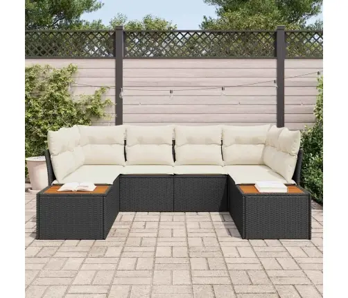 Sodo Sofų Rinkinys 6 Pcs Juoda Ir Kreminė Poliratanas