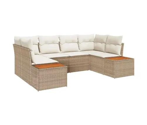 6 Daļu Dārza Dīvānu Komplekts Ar Spilveniem, Bēšs Poli Rotangpalma Akācija Vidaxl